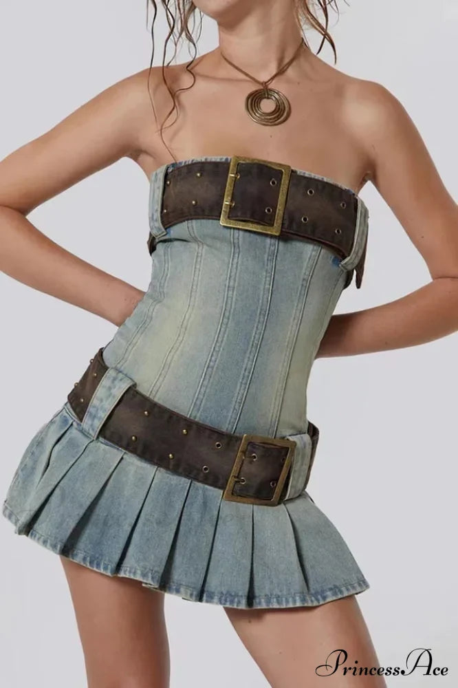 Chelsea Denim Stylish Kilt Mini Dress