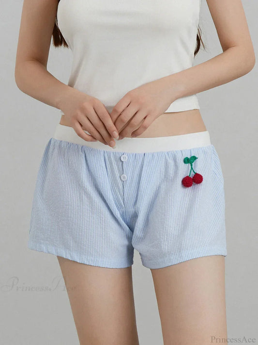 Cherry Striped Elastic Waist Short