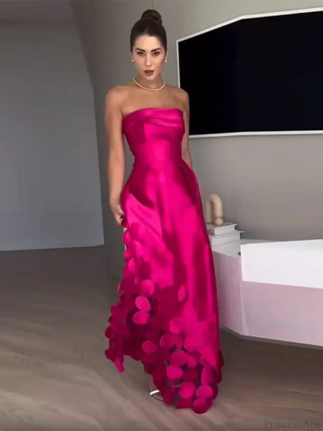 Chic Rose Red Sleeveless Satin Maxi Dress Elegant Backless Pleated Party Dress