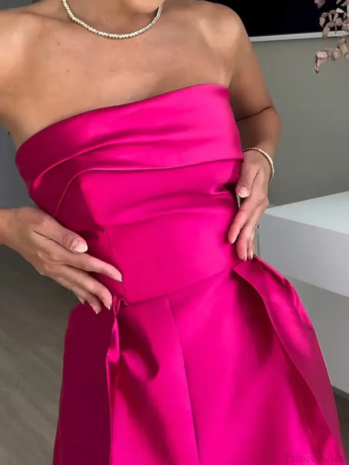 Chic Rose Red Sleeveless Satin Maxi Dress Elegant Backless Pleated Party Dress