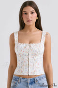Chicca White Stylish Posy Print Top