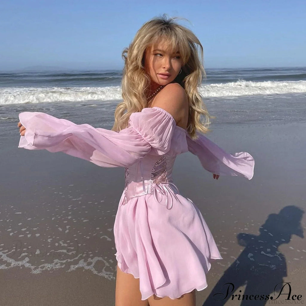 Chiffon Detachable Corset Charming Puff Sleeve Mini Dresses