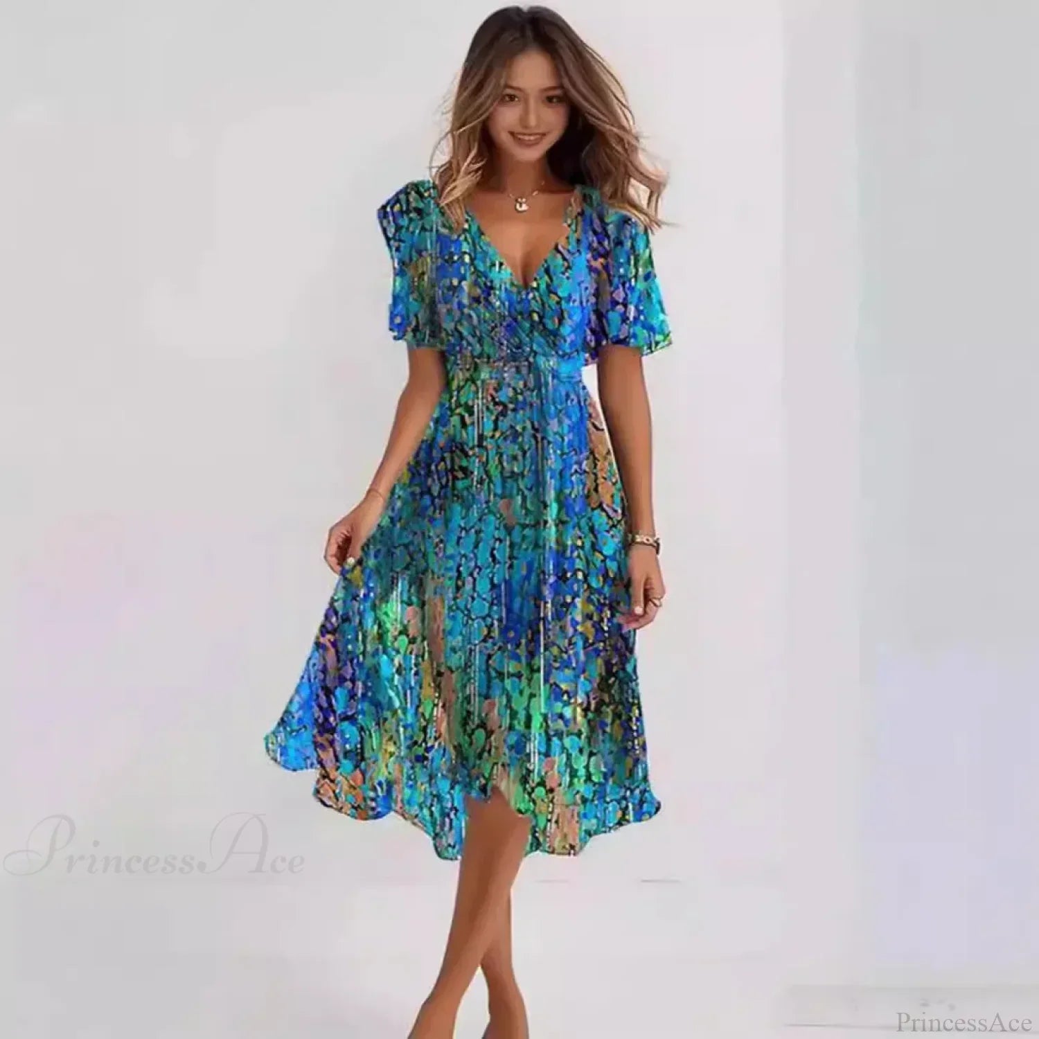 Chiffon Floral Print V-neck Dress