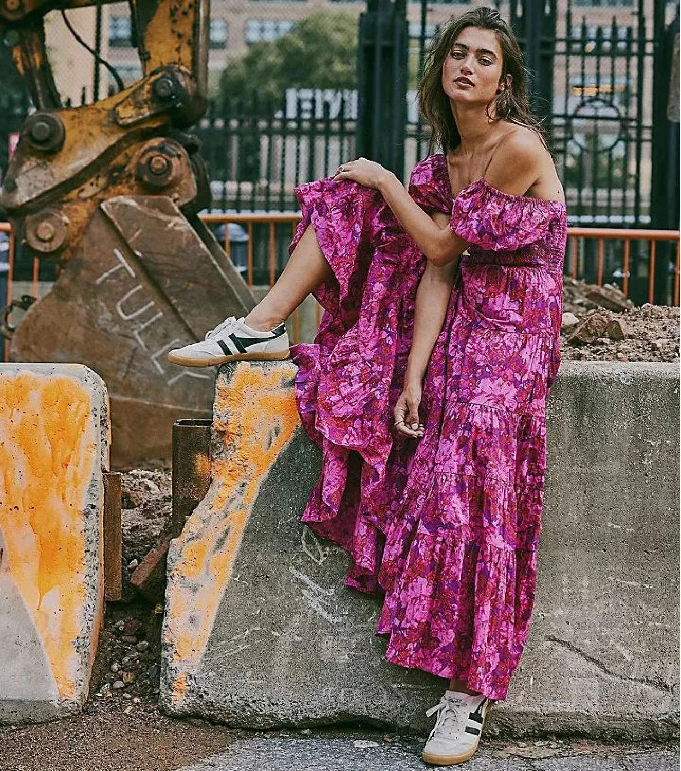 Chiffon Maxi Dress Floral Print Puff Sleeve