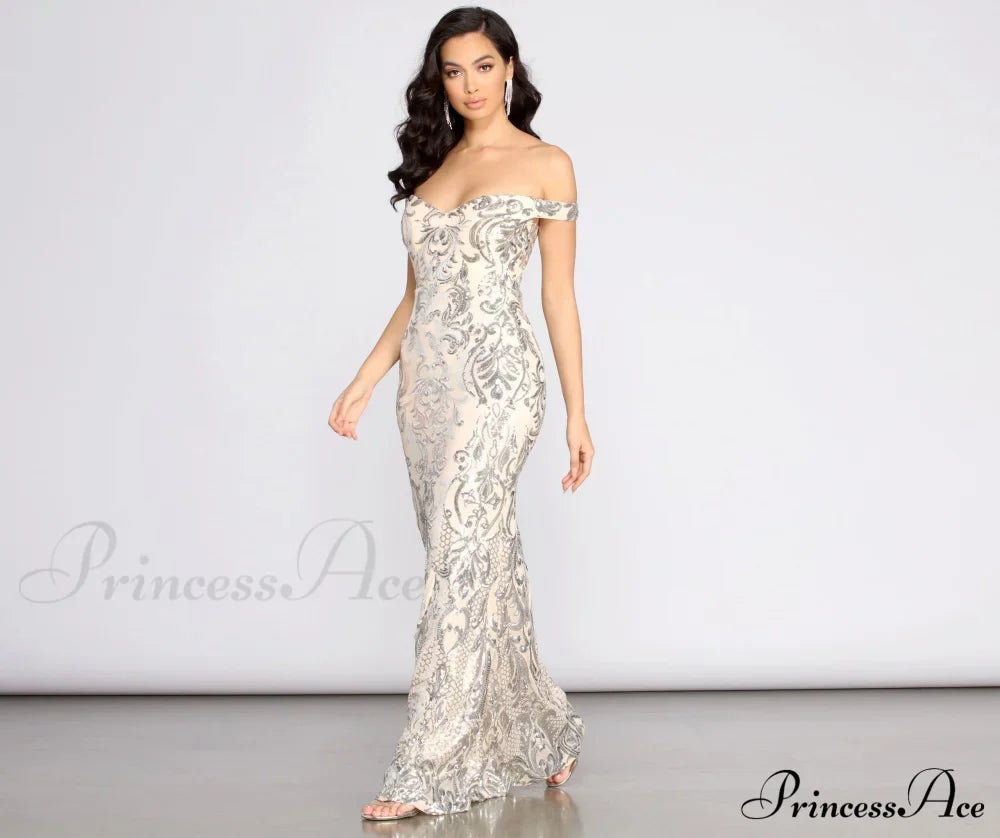 Clara Sequin Stylish Off Shoulder Dress