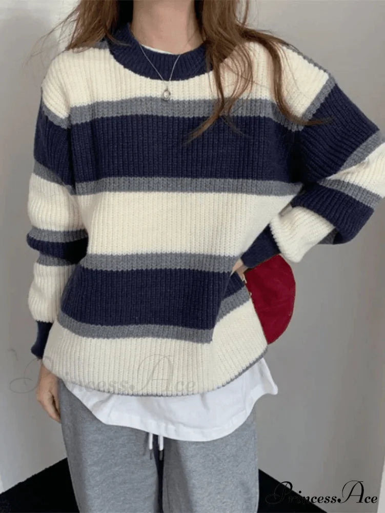 Color Block Striped Trendy Knit Crop Top