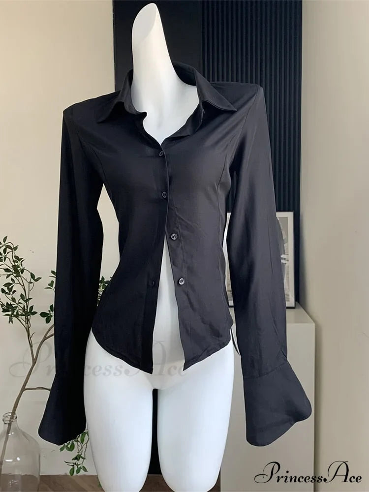 Color Chiffon with Slim Blouse Flare Design Solid Arm Retro for Tunic Women