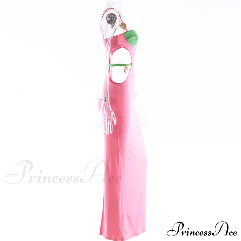 Contrast Color Side Charming Cut Charm Strap Dress
