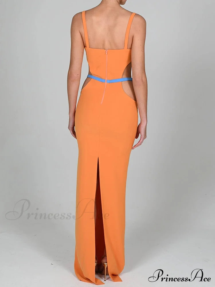Contrast Color Side Charming Cut Charm Strap Dress