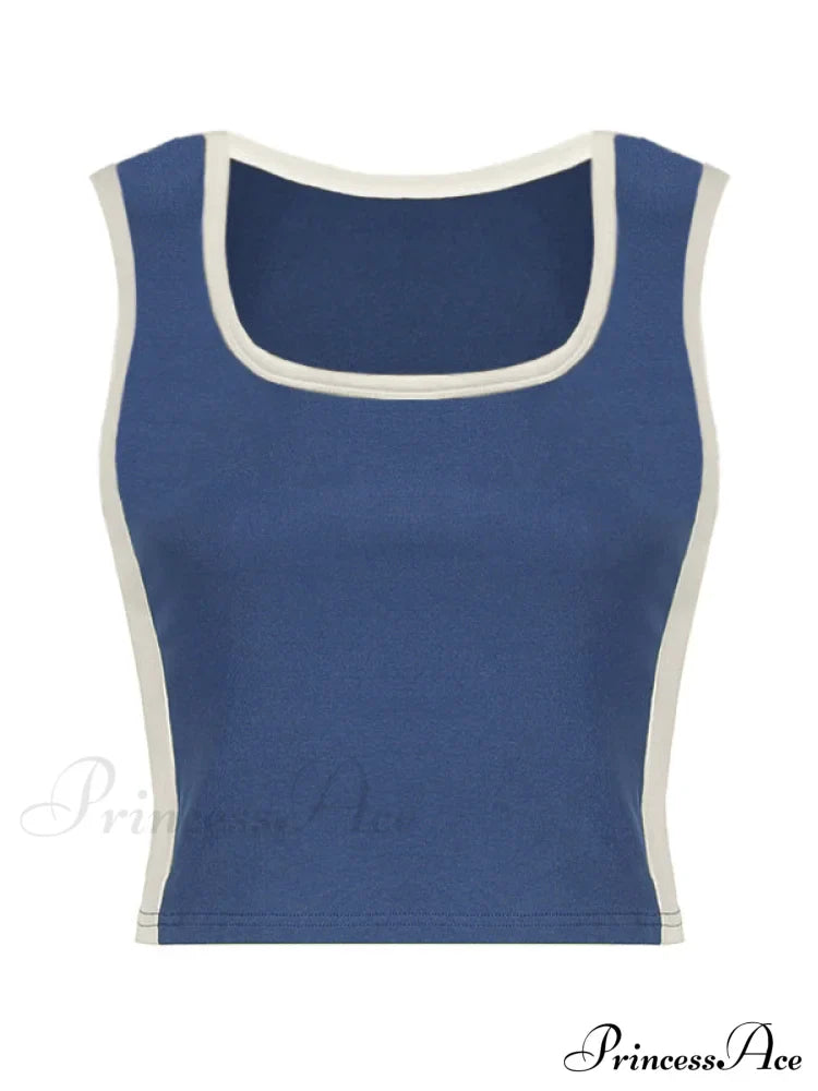 Contrast Trim Rib-Knit Trendy Crop Cami Top