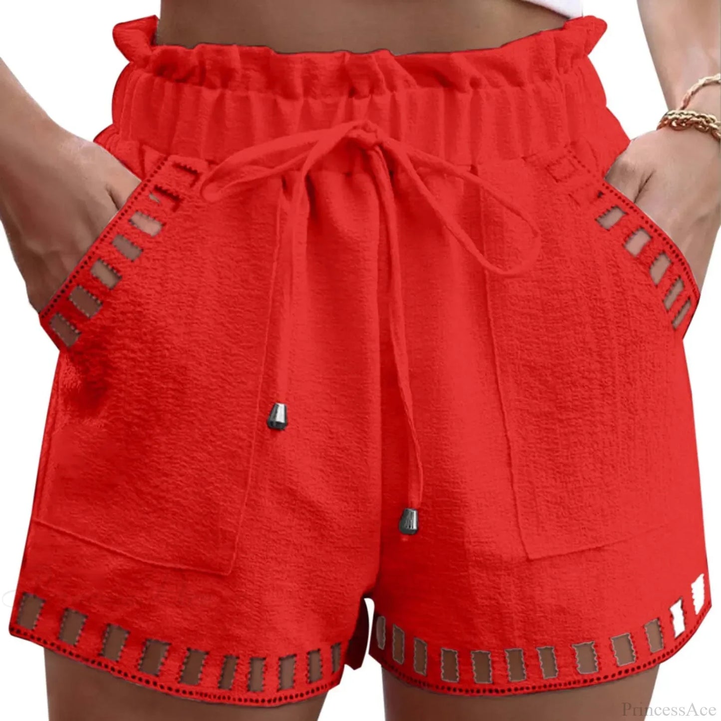 Cotton Linen HolLow-Out Beach Short