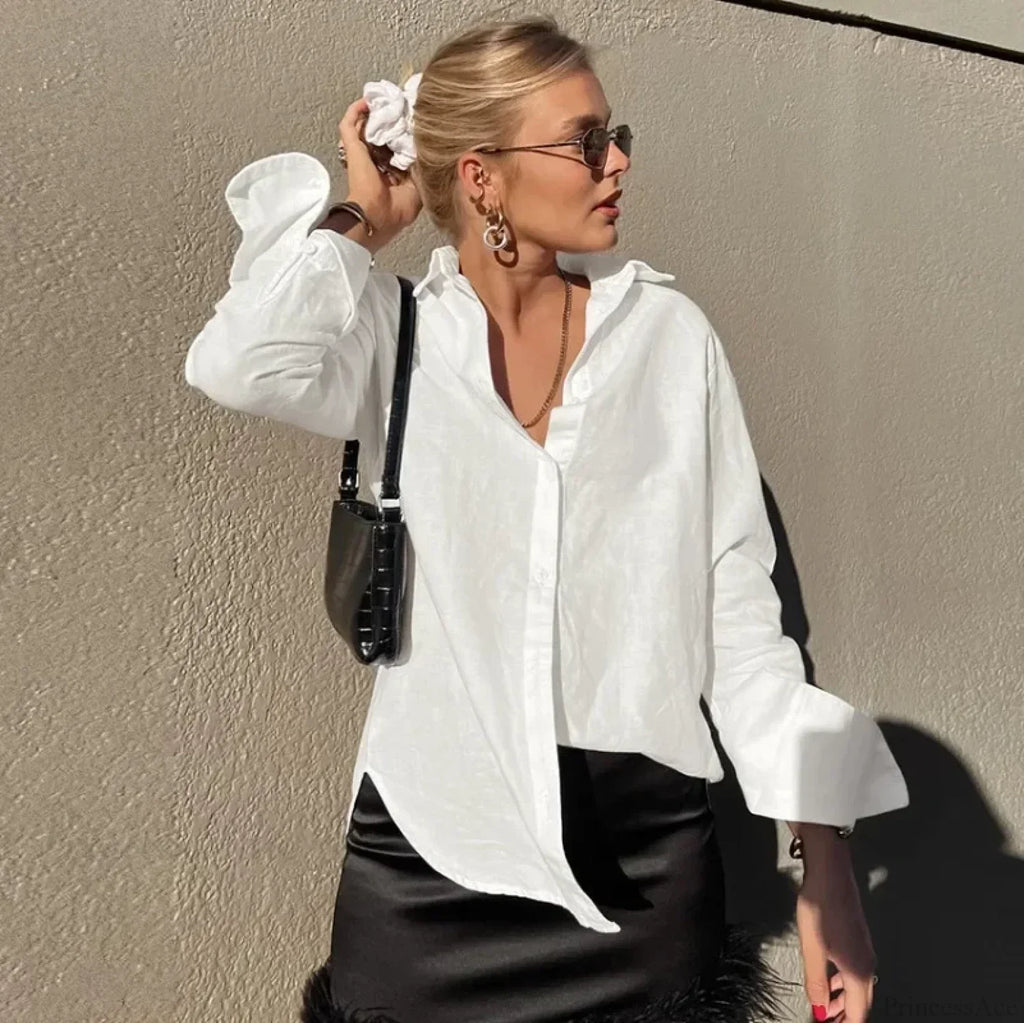 Cotton Solid Loose Casual Office Blouse