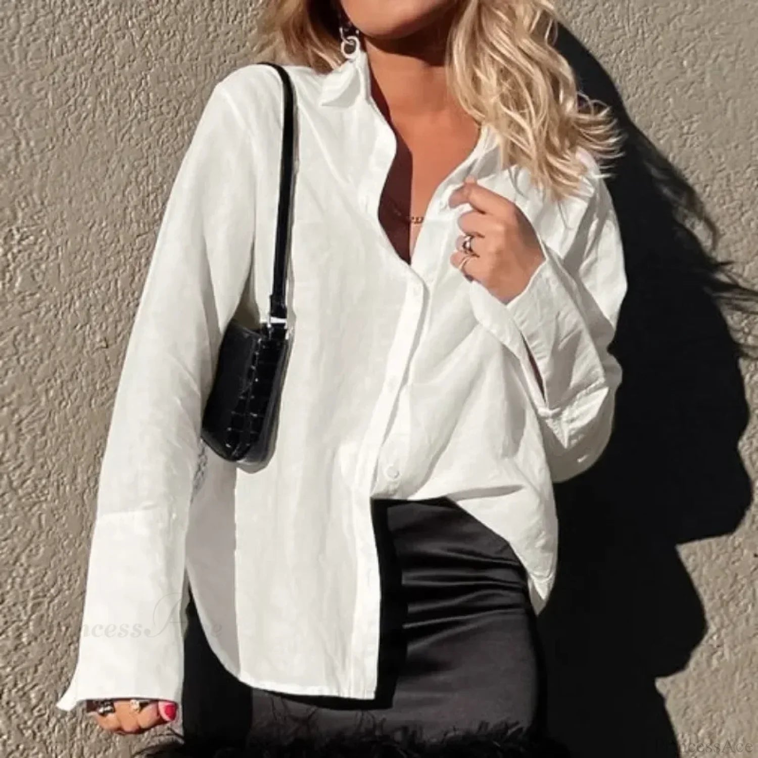 Cotton Solid Loose Casual Office Blouse