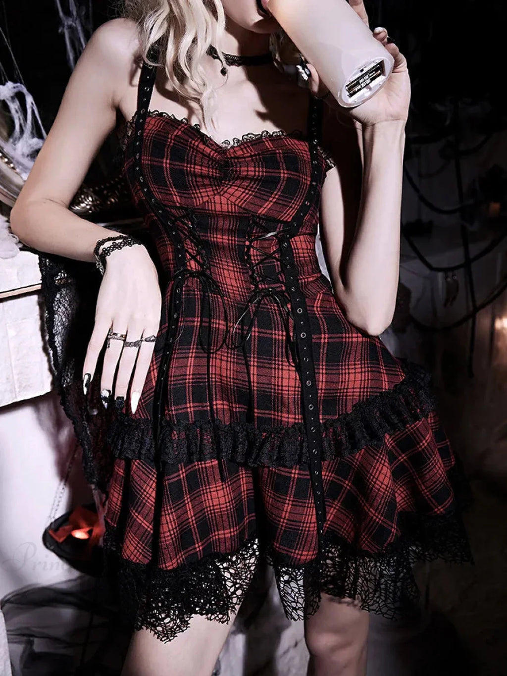 Crimson Tartan Halter Short Dress