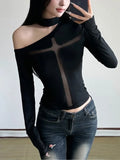 Cross Mesh Patchwork Knit Top