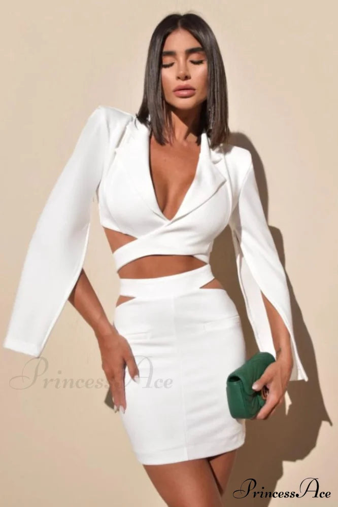 Cut Out Blazer Top Graceful + Mini Skirt Set