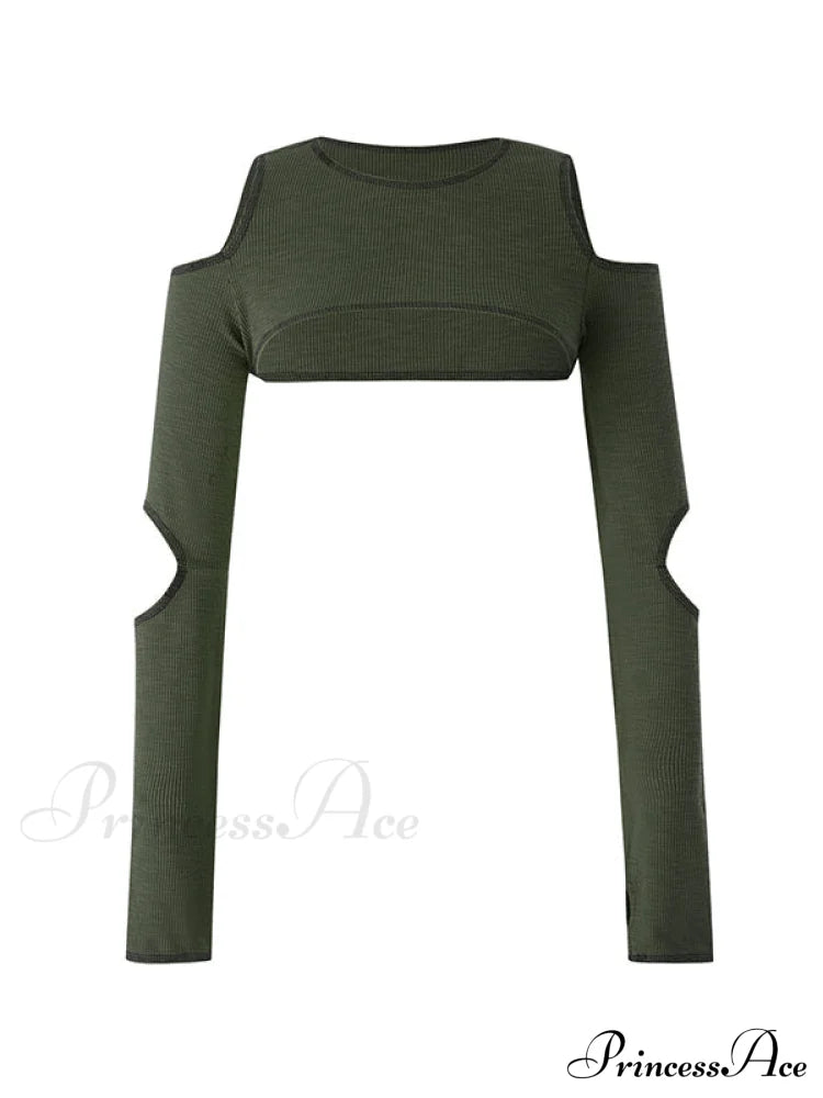 Cutout Long Sleeve Trendy Knit Crop Top