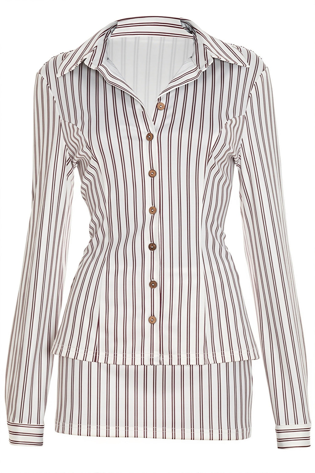 Collared Striped Button Bodycon Skirt Set