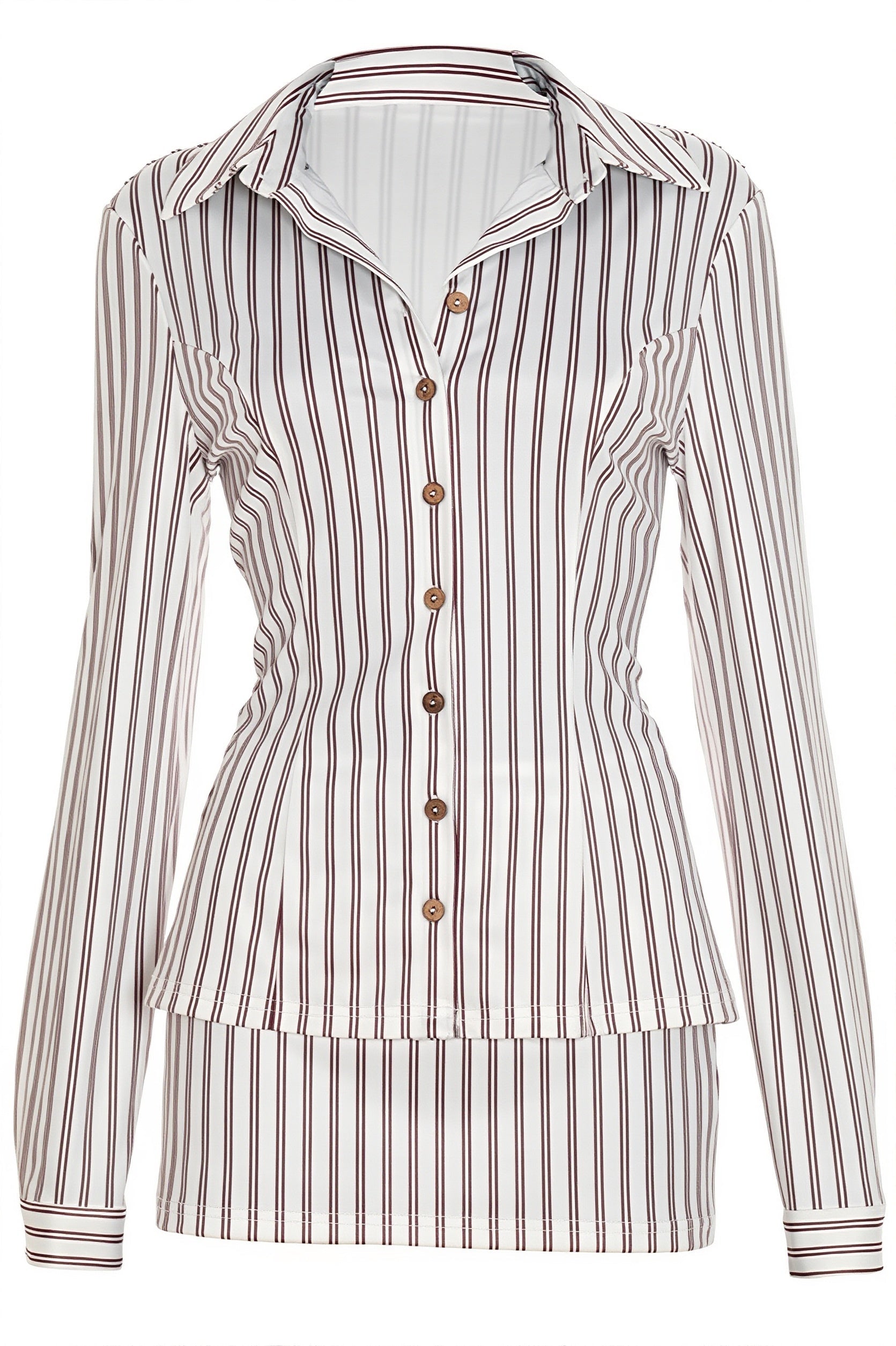 Collared Striped Button Bodycon Skirt Set