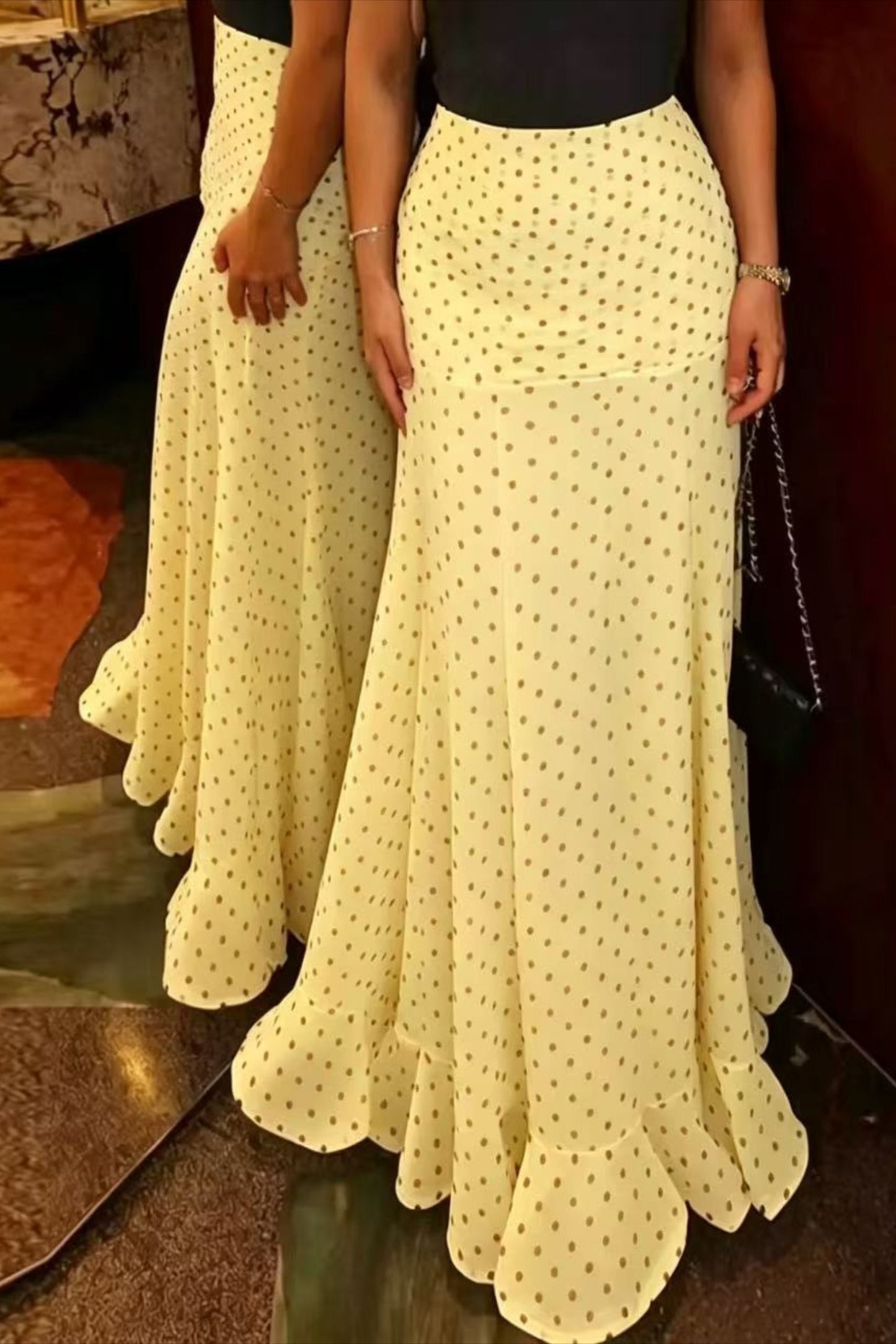 High Waist Polka Dot Hip Long Skirt