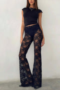 Lace Cutout High-Waisted Flared Pants