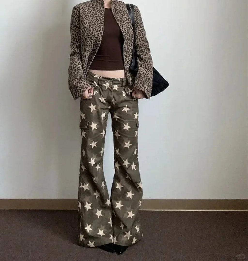 Dark Medieval 2000s Flare Star Pant