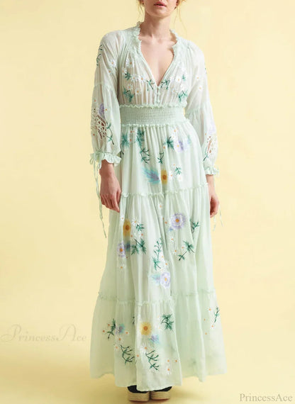 Deep V Long Sleeve Casual Dress