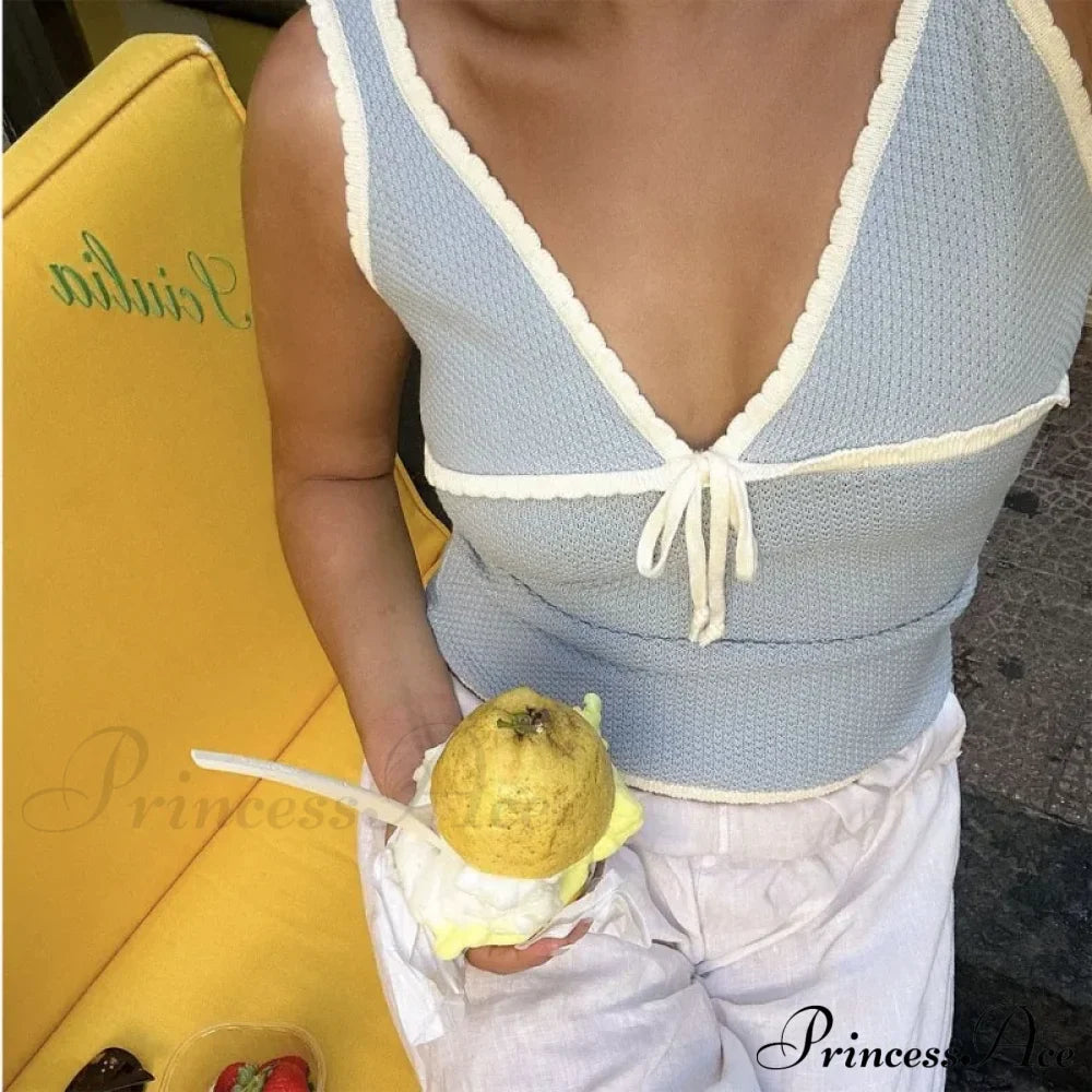 Deep V-Neck Stylish White Seam Top