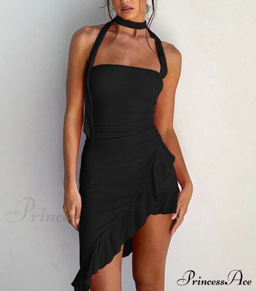 Draped Frill Stylish Tube Mini Dress