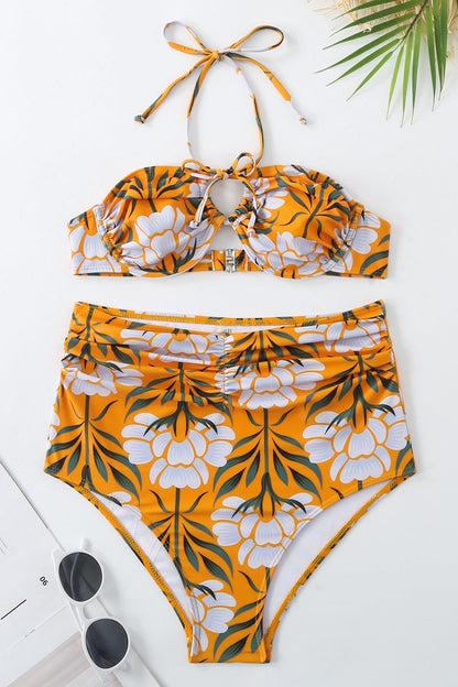 Fresh Print Long Skirt Three Piece Swim Set