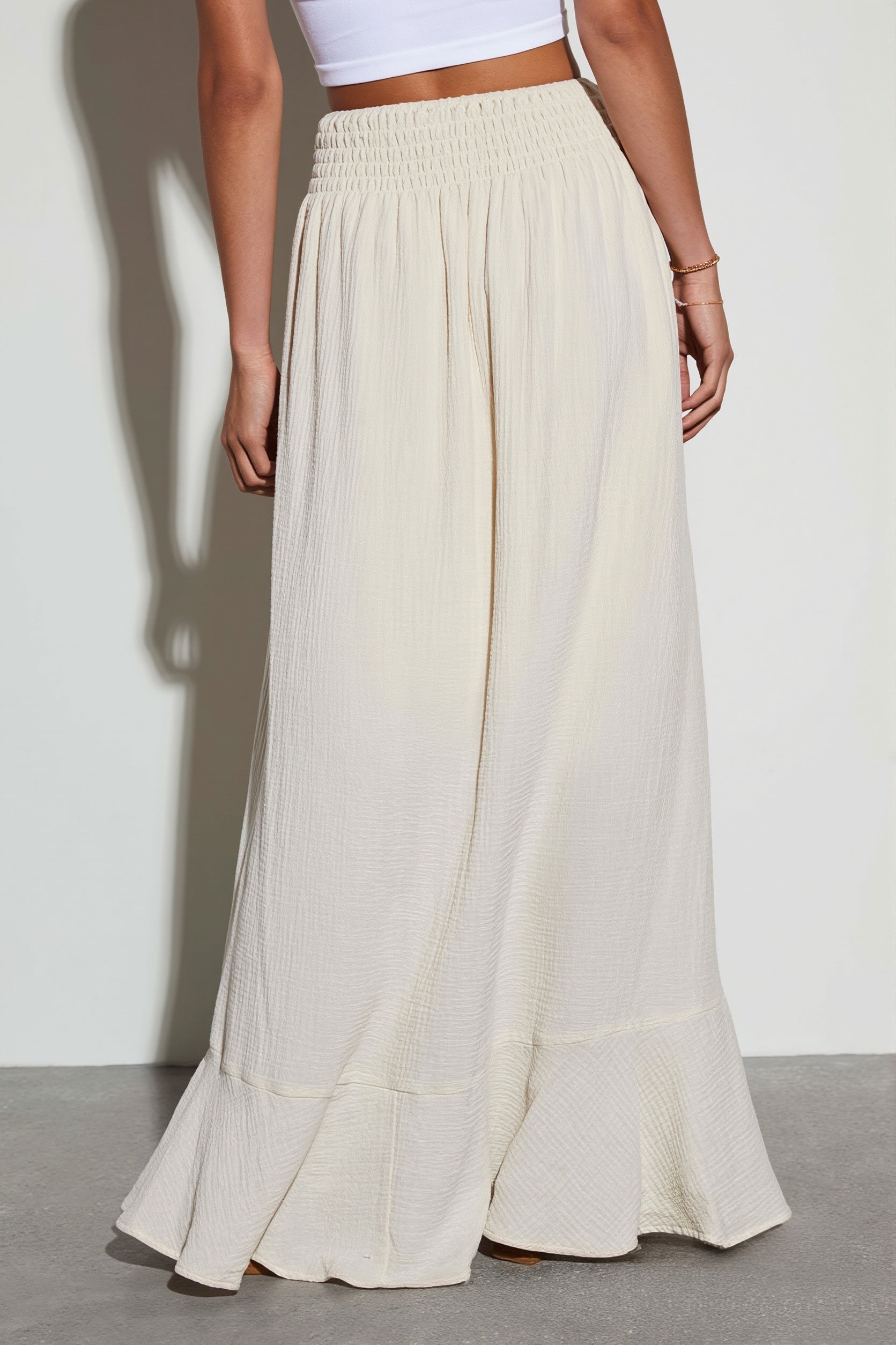 Solid Color Tie Waist Casual Skirt