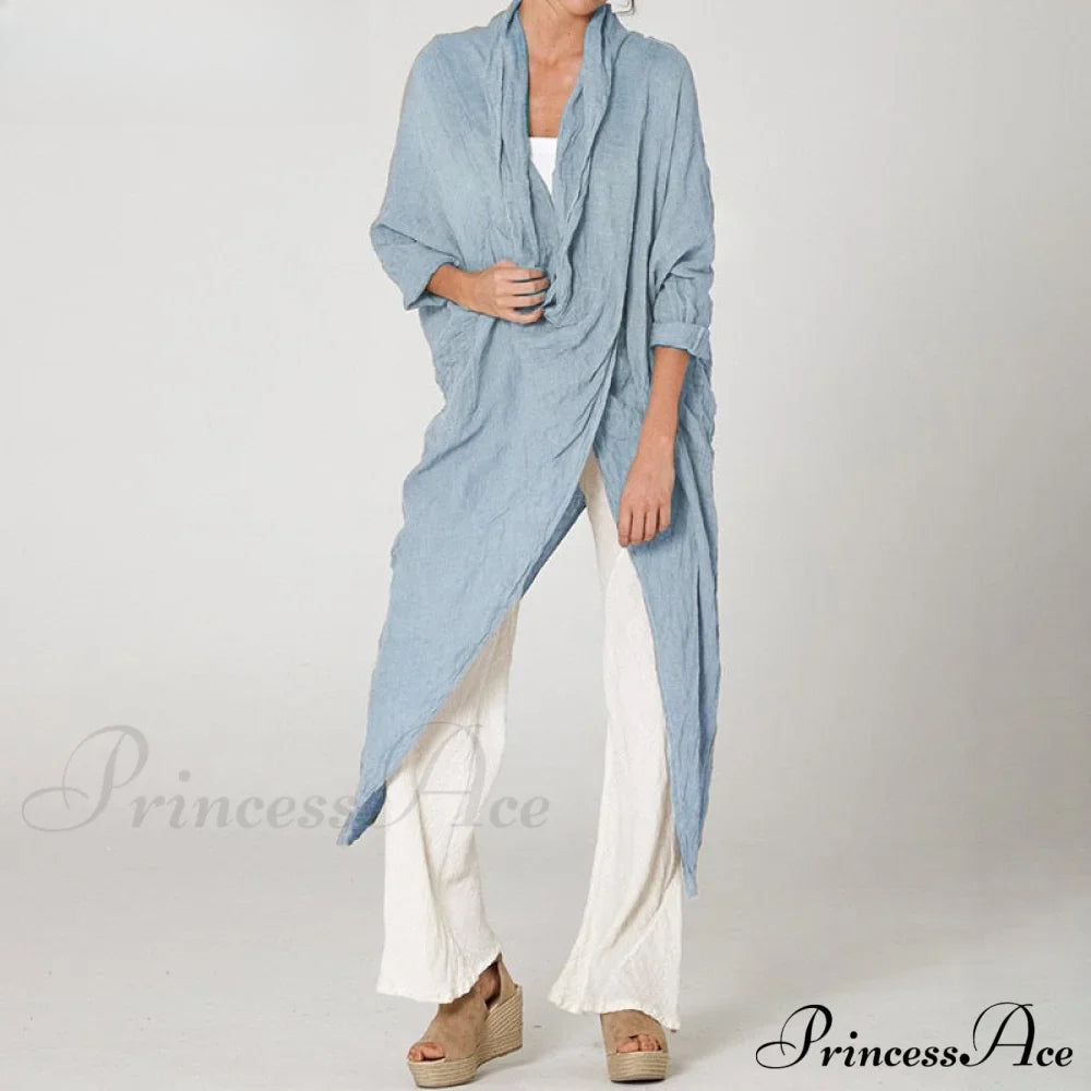 Solid Asymmetrical Cowl Neck Blouse
