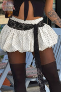 Lace Trim Polka Dot Low Waist Skirt