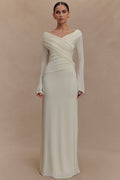 V-Neck Ruched Maxi Boho Dress