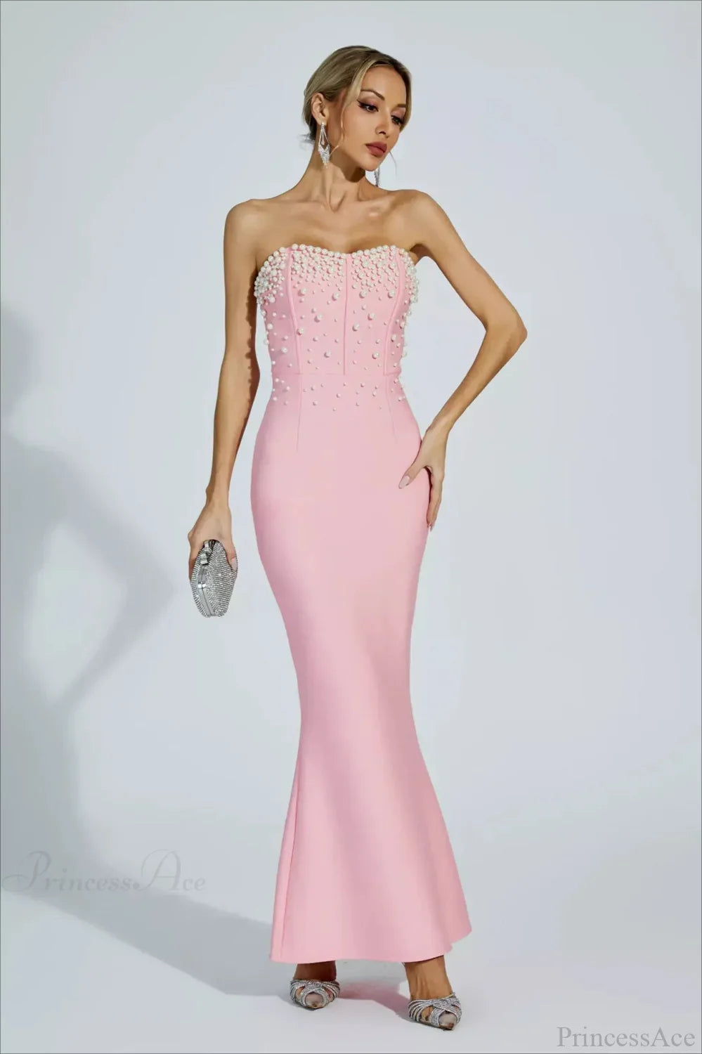 Elegant Beaded Fitted Strapless Evening Dress