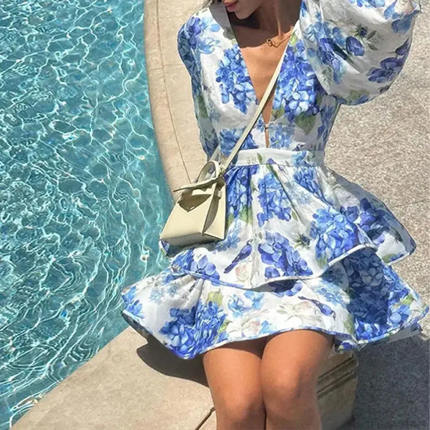 Elegant Floral Ruffle Layered Mini Evening Dress