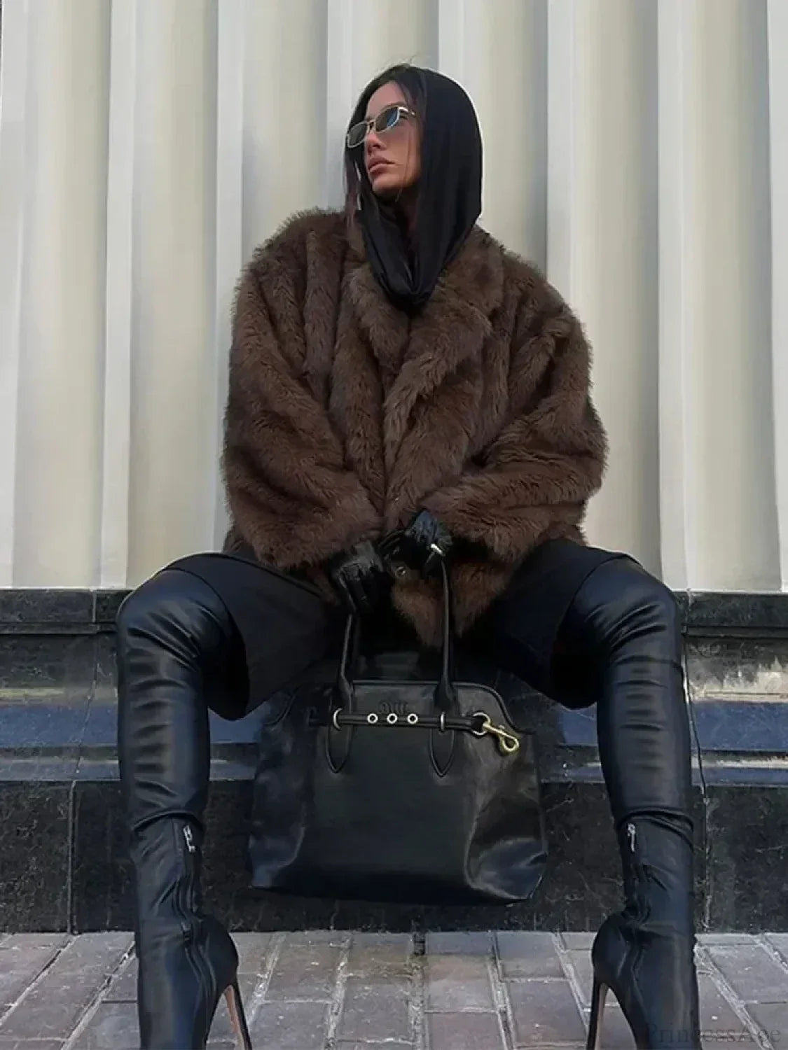 Elegant Lapel Fluffy Long Coat