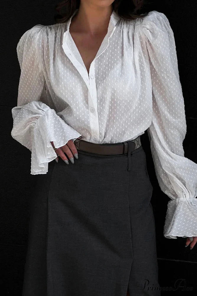 Elegant Neckline Mandarin - Flounce Blouse Solid 3 Color Options