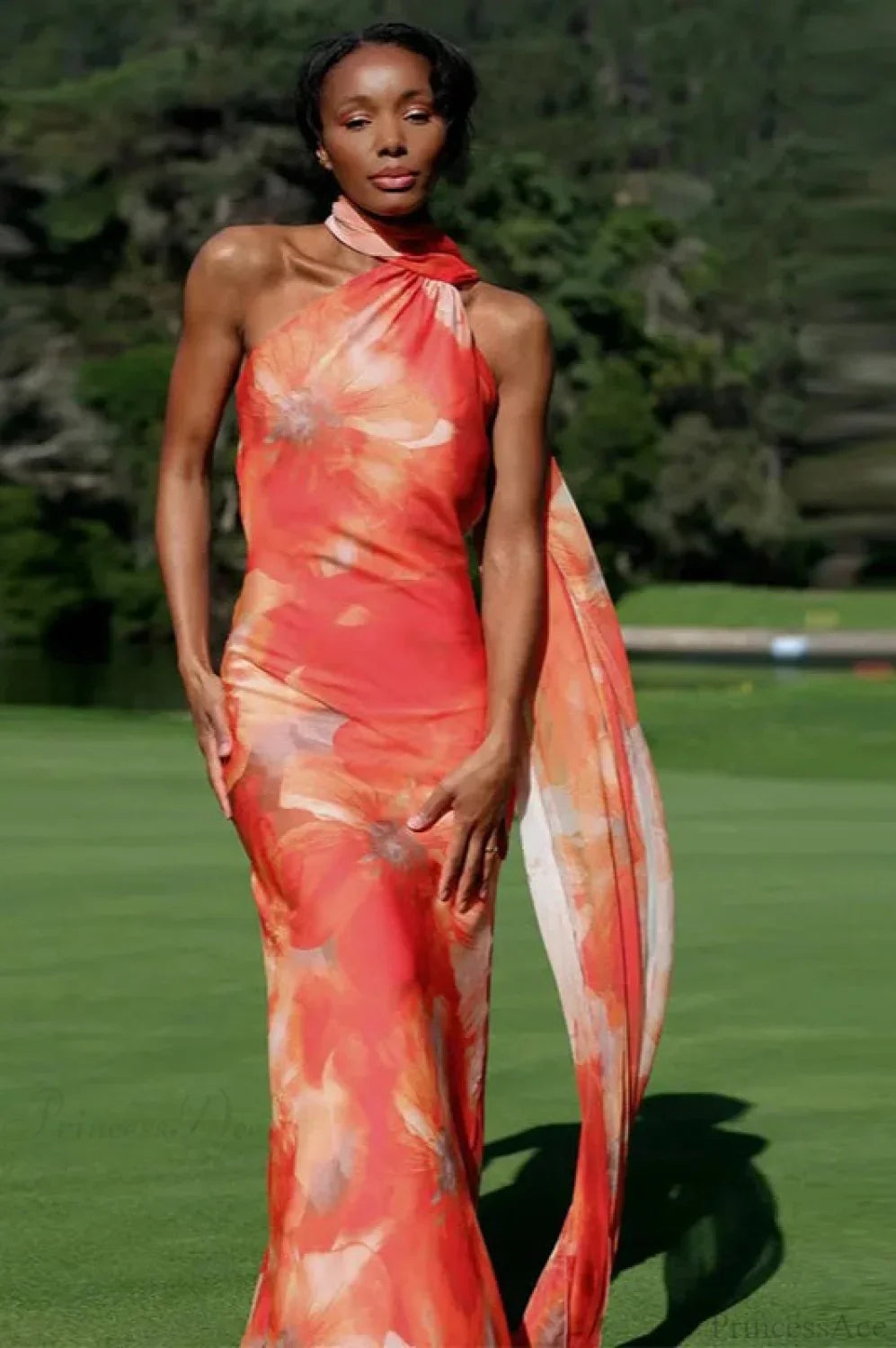 Elegant Satin Halter Dress