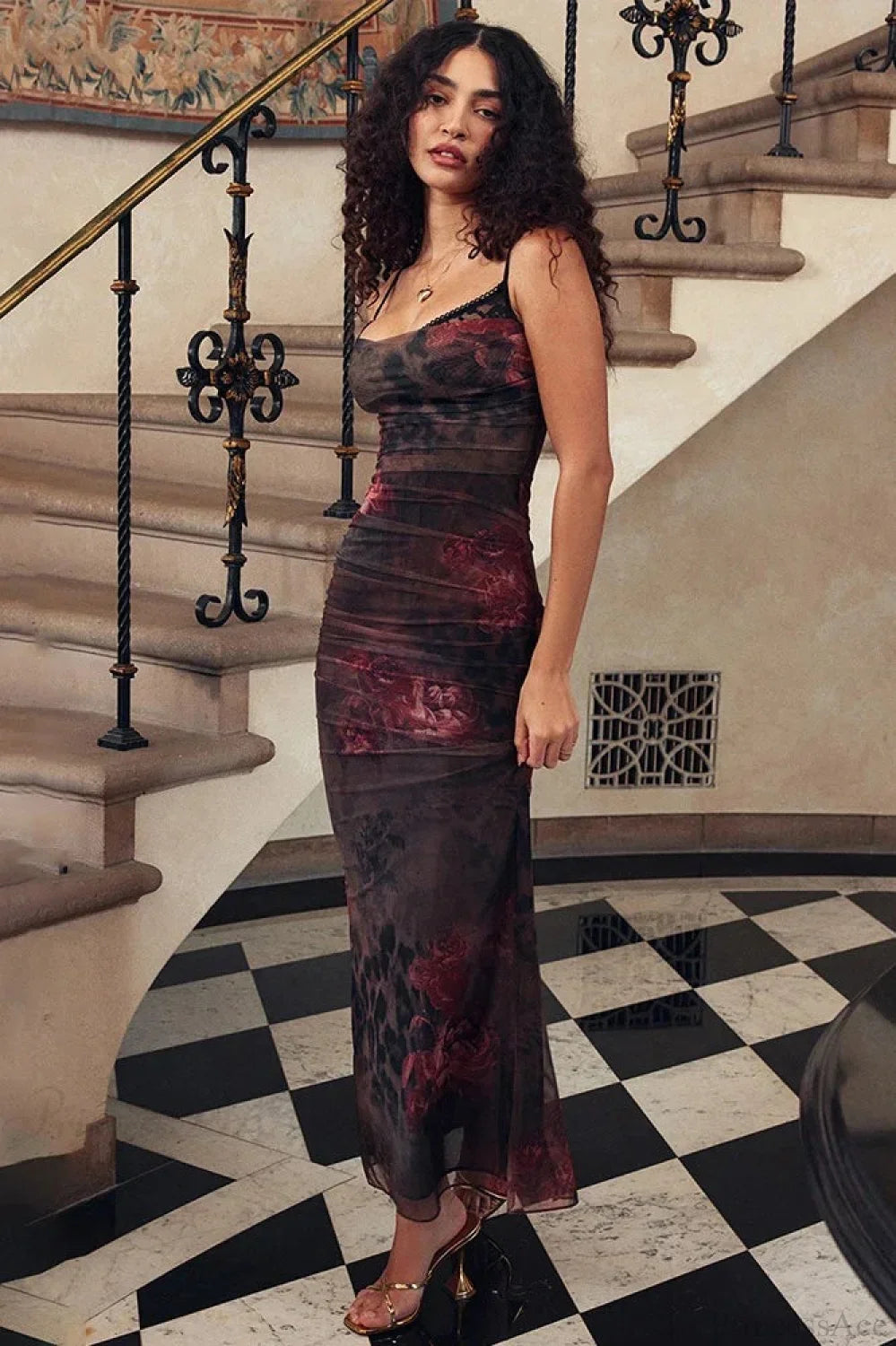 Elegant Split Print Maxi Vacation Dress