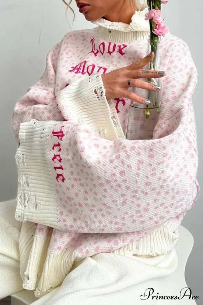 Embroidered Distressed Pullover Sweater