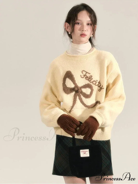 Embroidery Elegant Bow Sweater