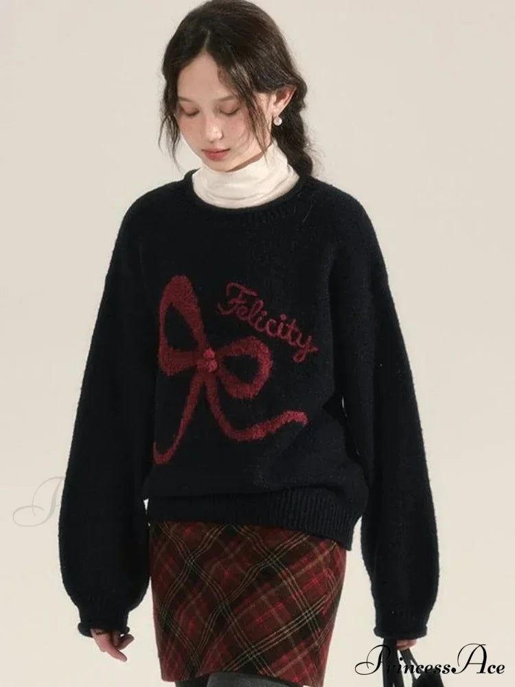 Embroidery Elegant Bow Sweater