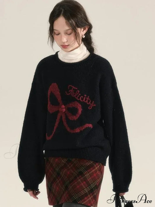 Embroidery Elegant Bow Sweater