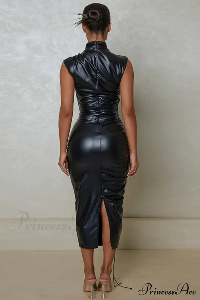 Erica High Stylish Collar Midi Dress