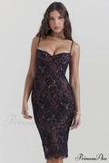 Escala Black Stylish Lace Midi Dress