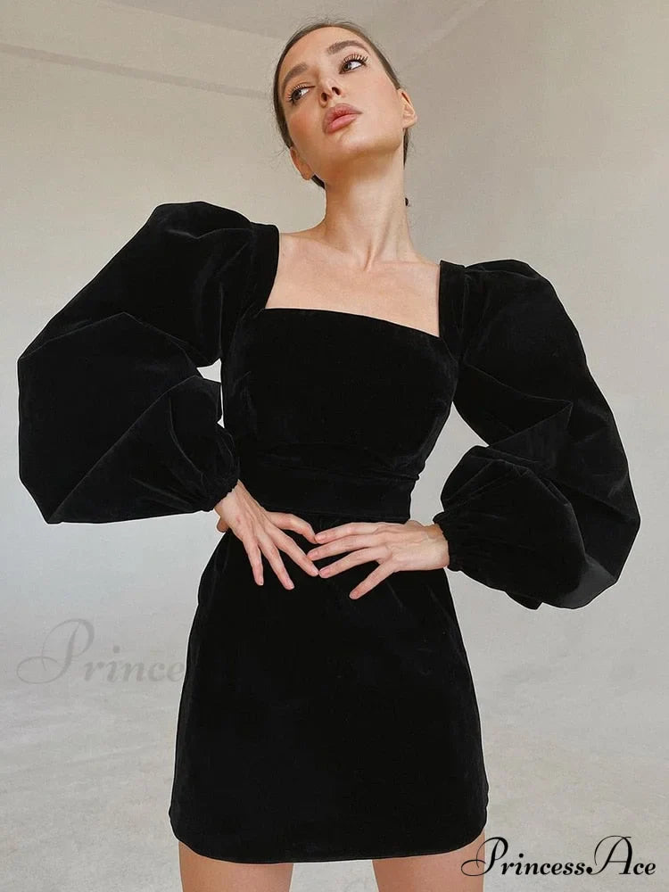 Evening Velvet Square Collar Party Dresses