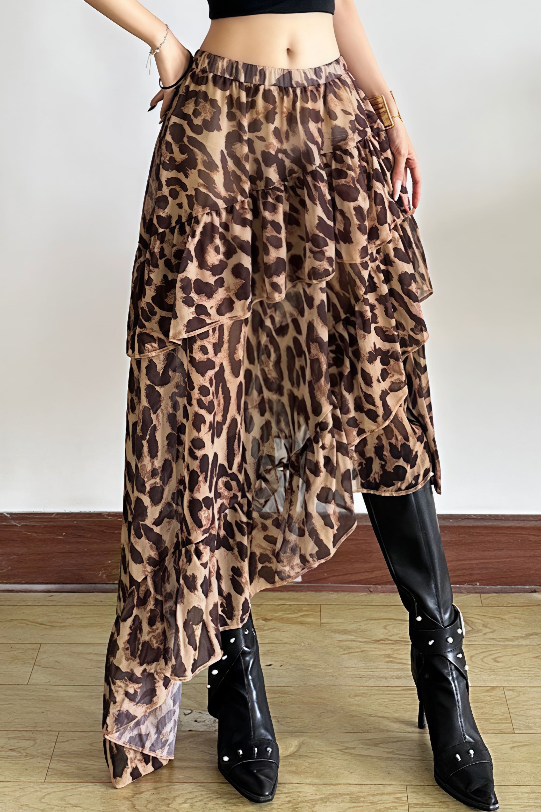 Street Style Leopard Flowy Layer Skirt