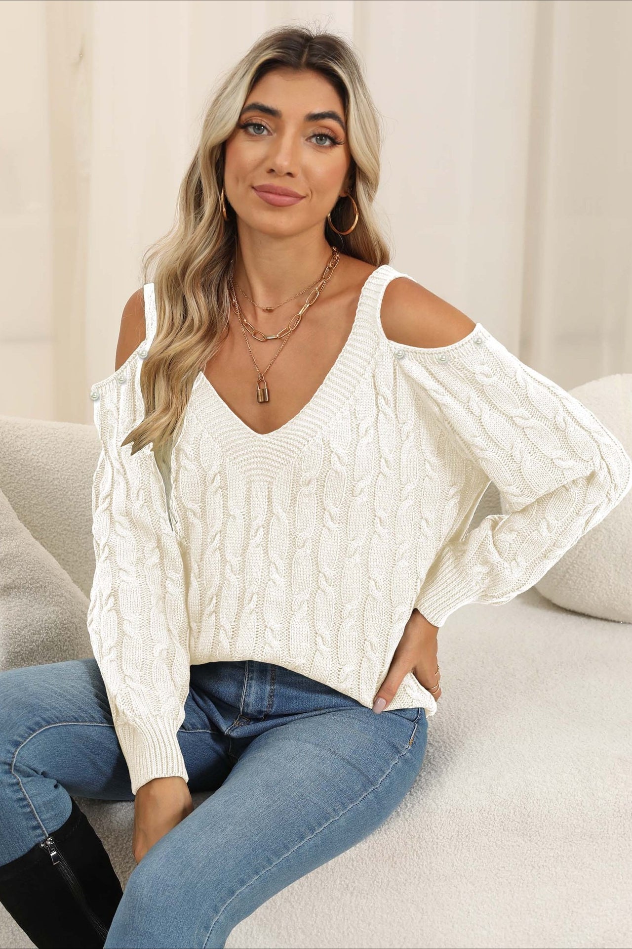 Deep V Sexy Off-Shoulder Loose Pullover Sweater