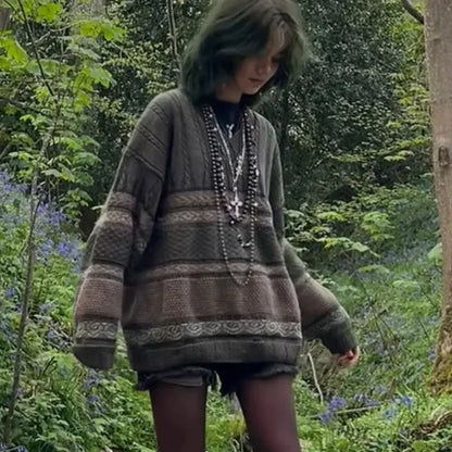 Fairycore Grunge Striped Print Sweater